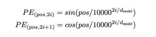 The formulae for positional encoding.